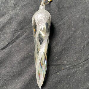 Icicles Vintage Winter Ice Blown Glass Christmas Ornaments 6.5" Clear Silver